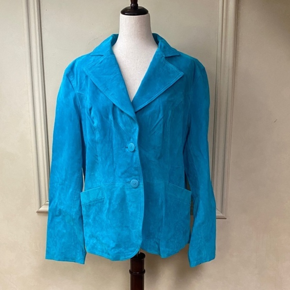 New! Mark Alan Teal Blue Leather Jacket Blazer size 2X